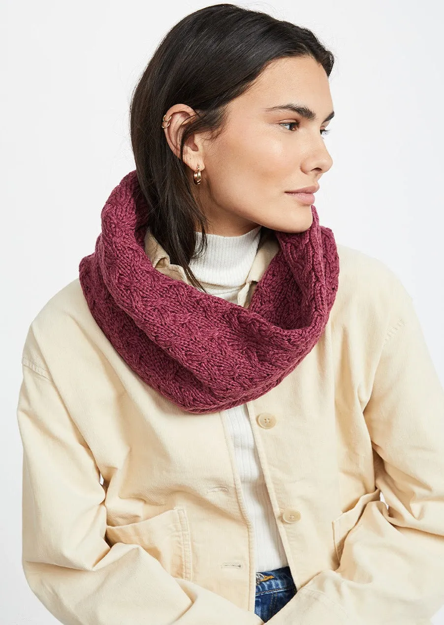 Aran Infinity Cable Scarf | Raspberry