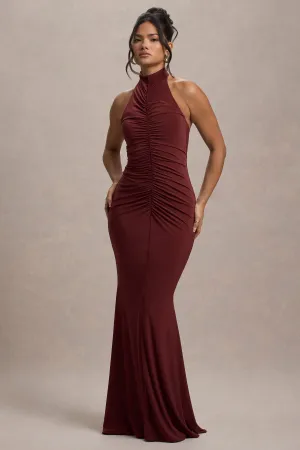 Arietta | Port High-Neck Ruched Fishtail Maxi Dress