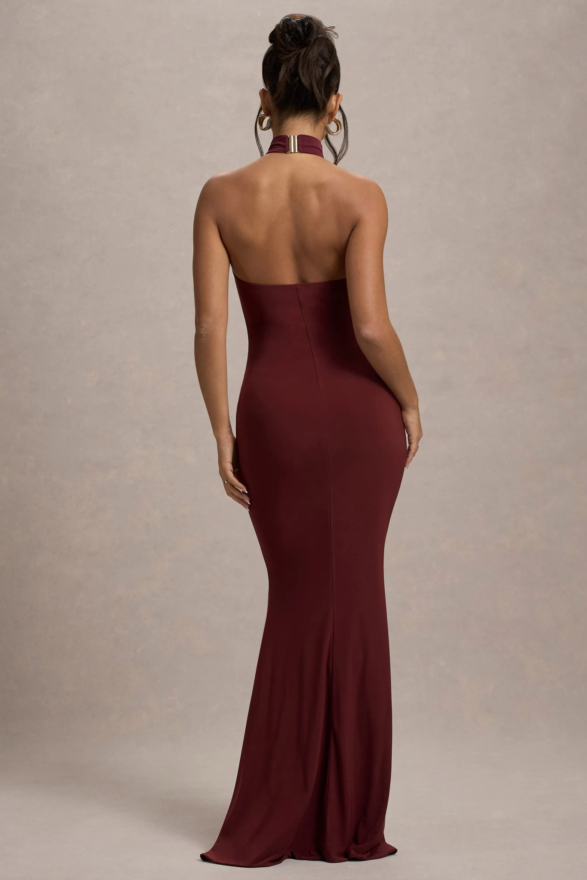 Arietta | Port High-Neck Ruched Fishtail Maxi Dress