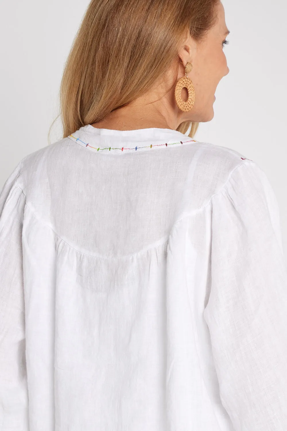 Arthur Linen Blouse - Rainbow Stitching