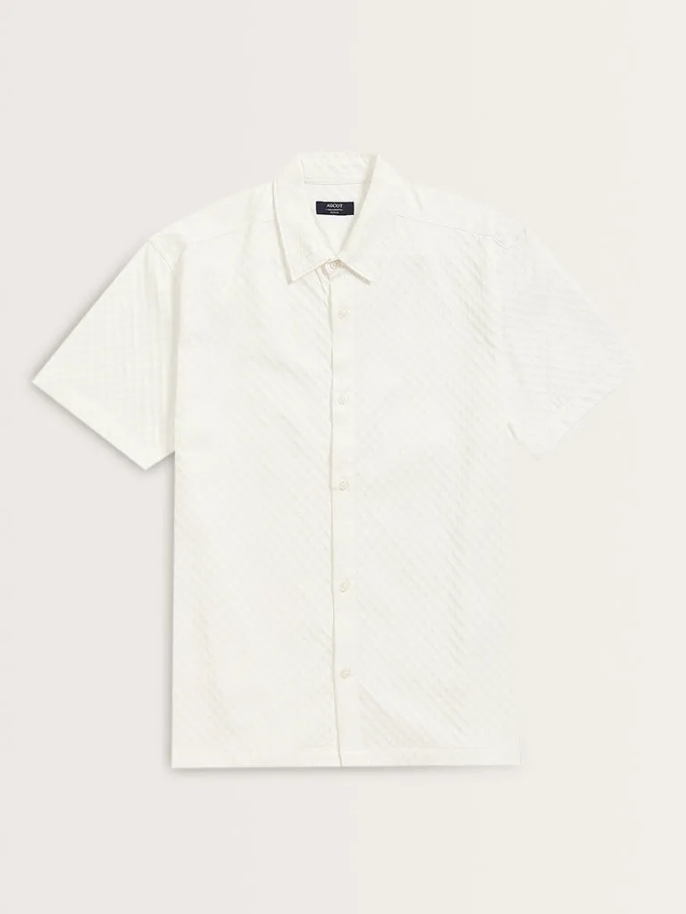 Ascot Off-White Geometric Design Relaxed-Fit Shirt