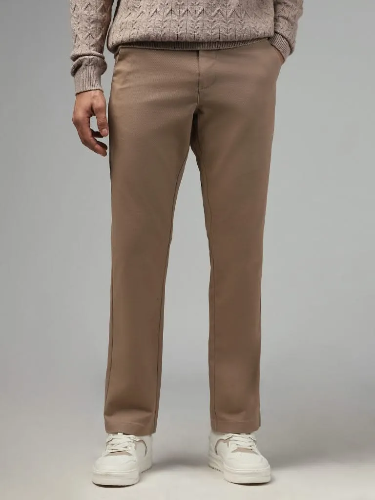 Ascot Solid Beige Relaxed-Fit Mid-Rise Chinos