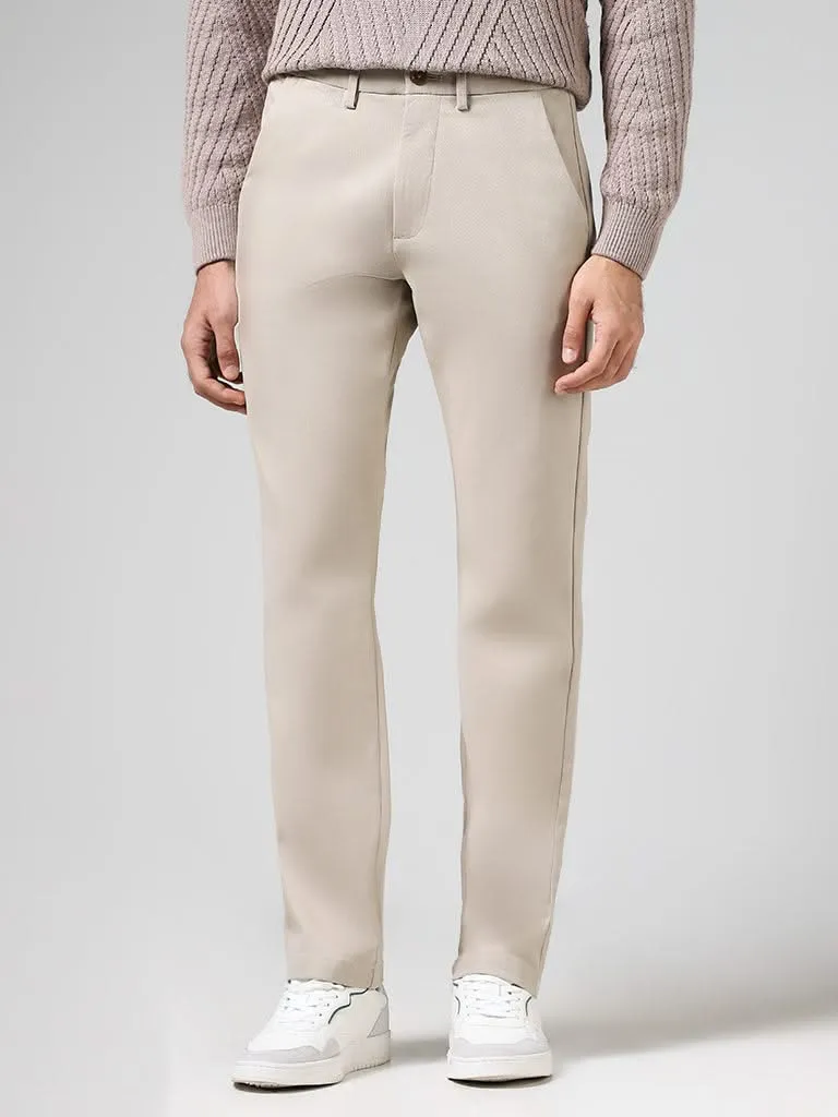 Ascot Solid Beige Relaxed-Fit Mid-Rise Chinos