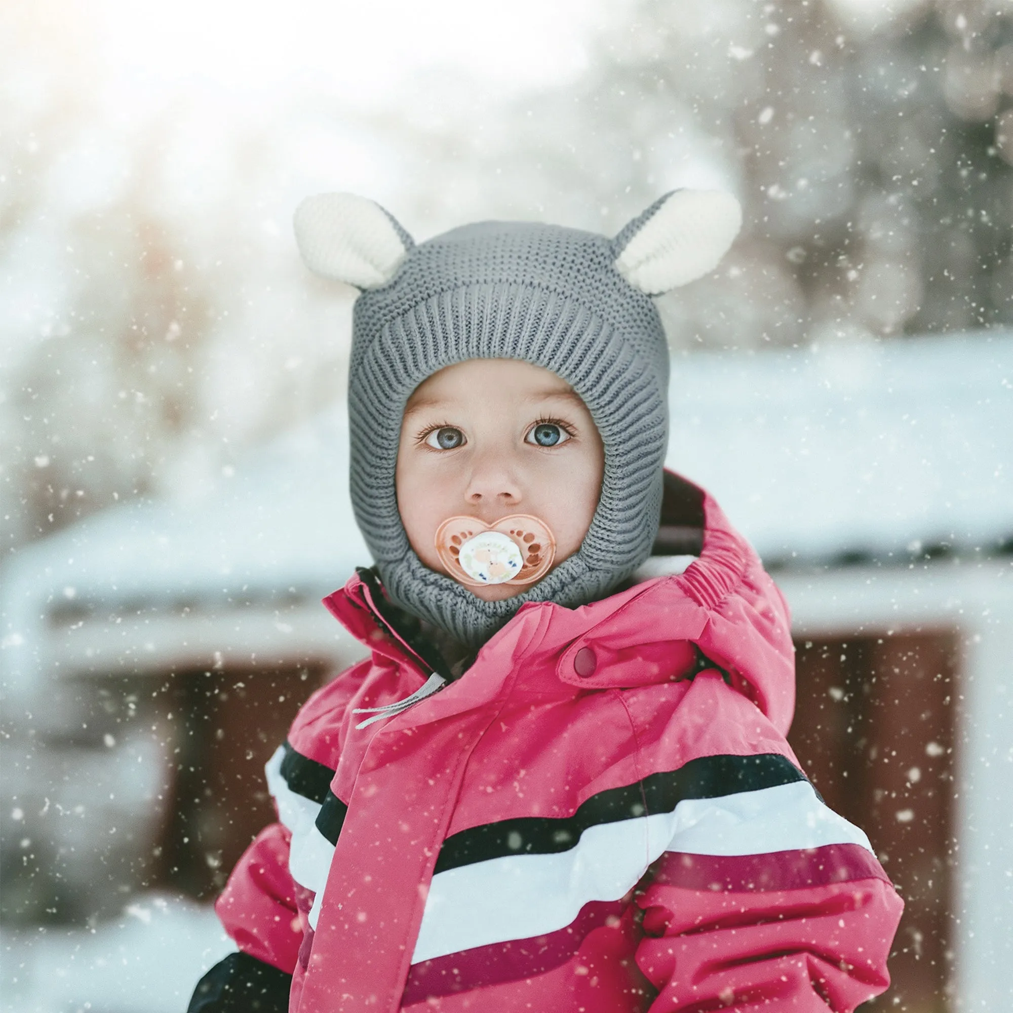 Baby Winter Knit Hat Earflap Toddler Fleece Lined Hat | Gray