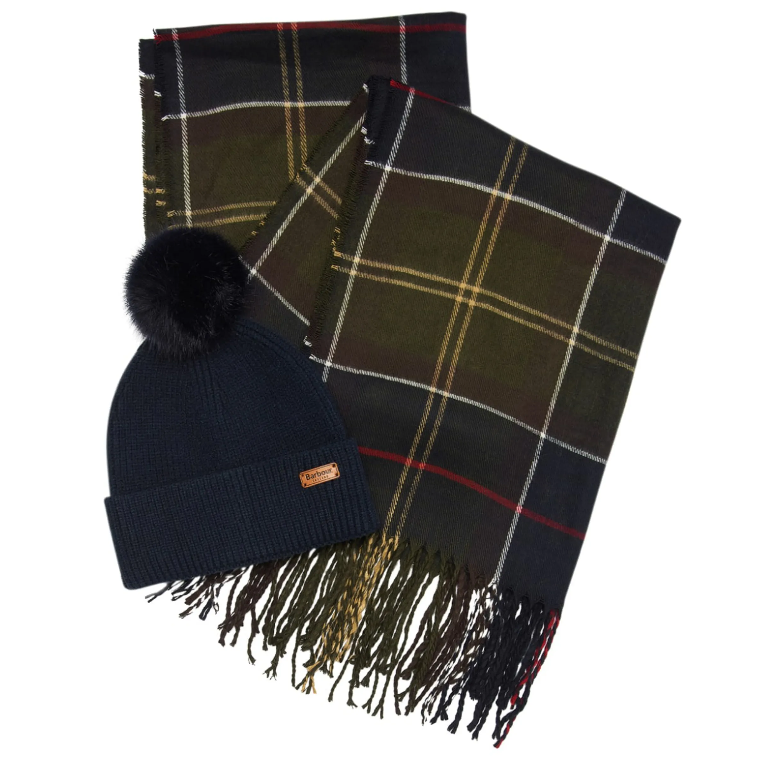 Barbour Dover Beanie & Hailes Scarf Gift Set in Classic Tartan LGS0054