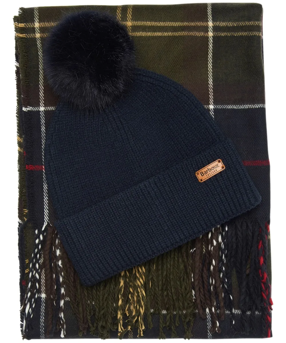 Barbour Dover Beanie & Hailes Scarf Gift Set in Classic Tartan LGS0054