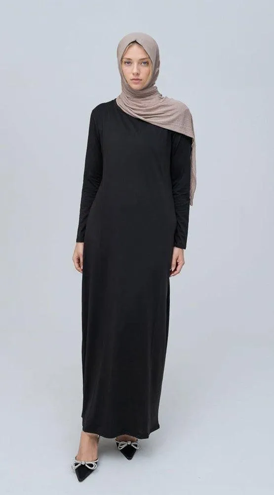 Basic black maxi slip dress with long sleeve