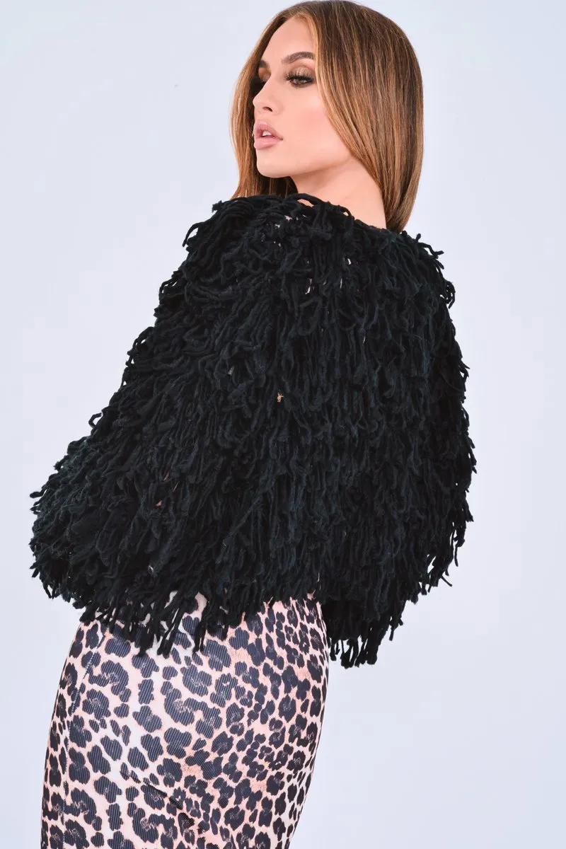 Black Crop Shaggy Jacket - Idelle