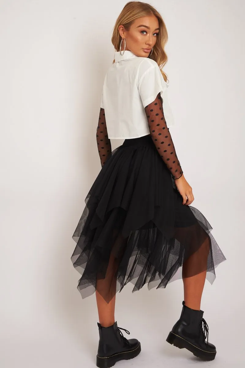 Black Layered Tulle Midi Skirt - Laveta