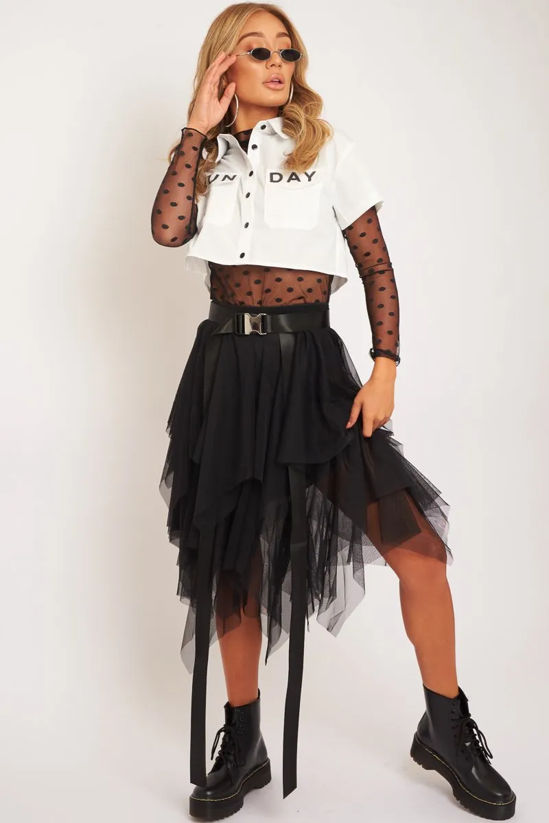 Black Layered Tulle Midi Skirt - Laveta