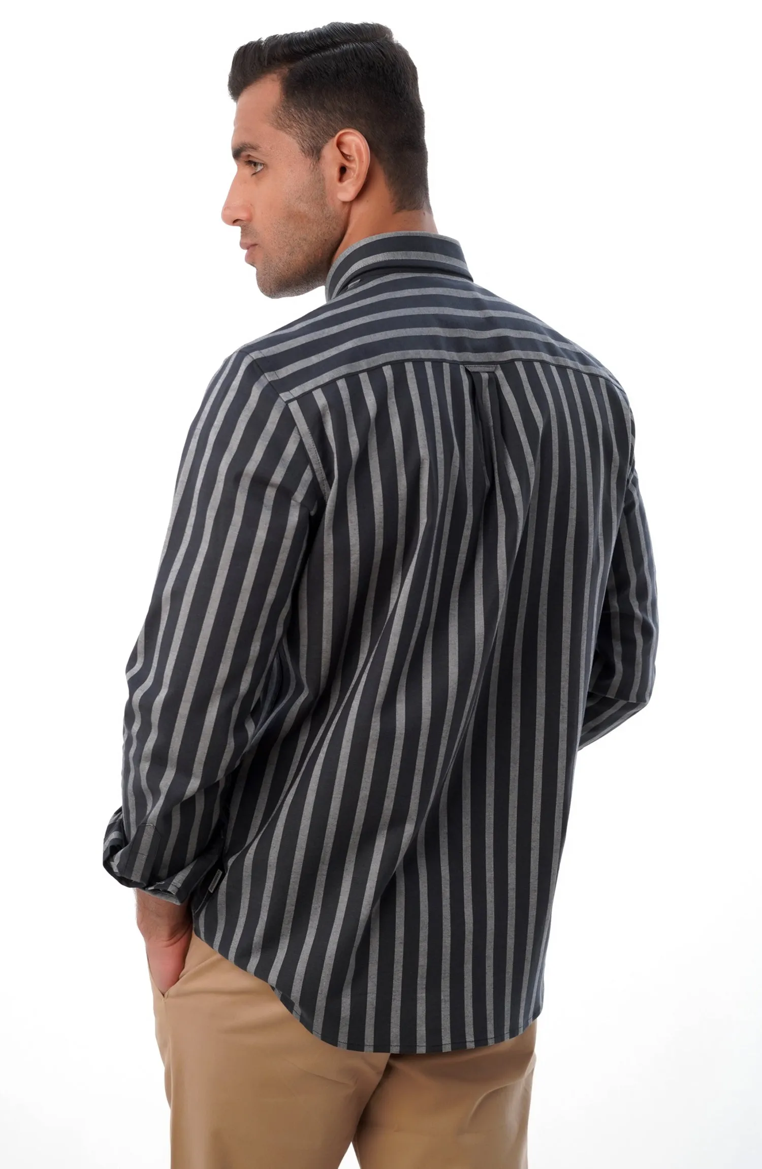 Black Oxford Shirt With Grey Stripes