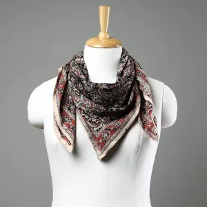 Black - Pedana Kalamkari Block Printed Natural Dyed Cotton Scarf 96