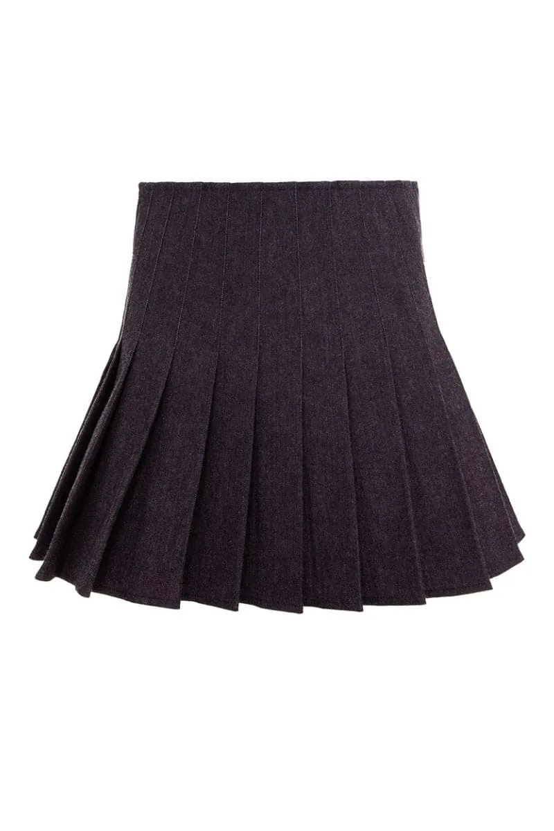 BLACK PLEATED DENIM MINI SKIRT