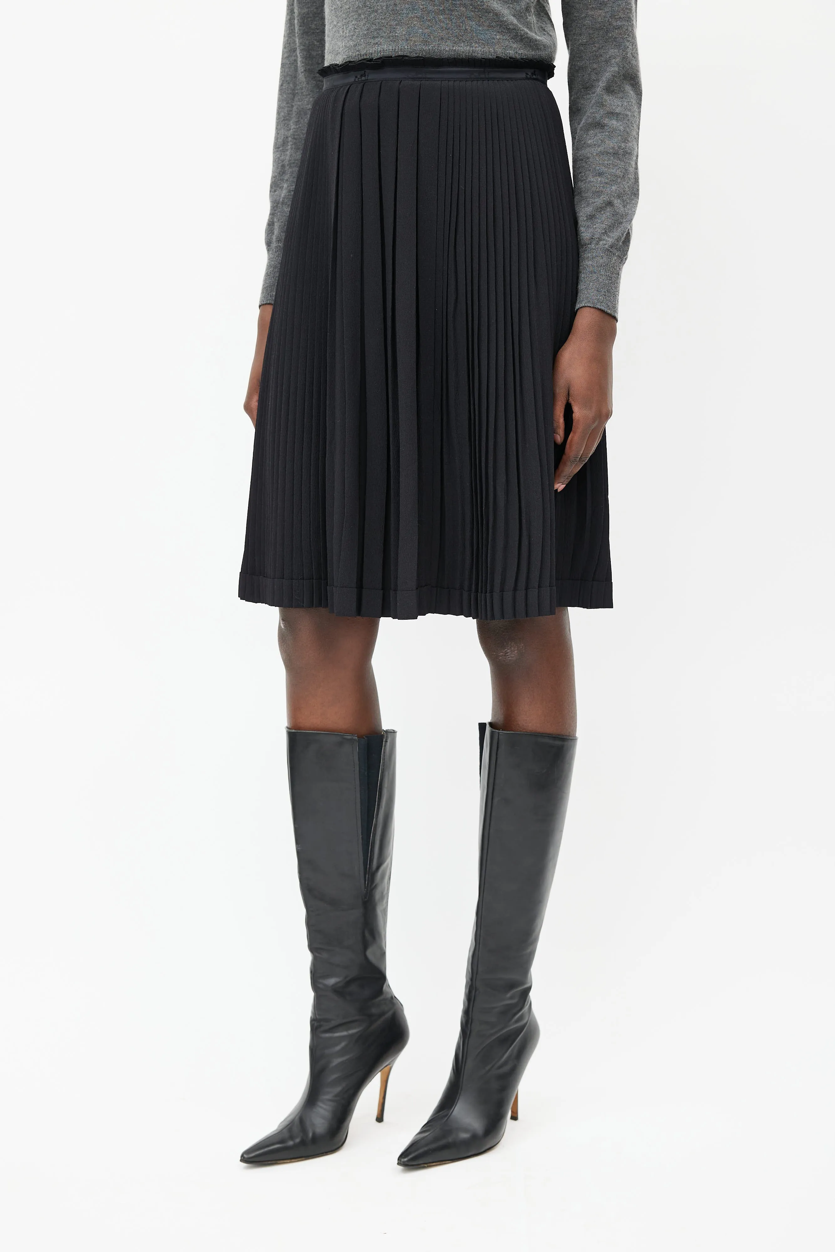 Black Pleated Logo Skirt