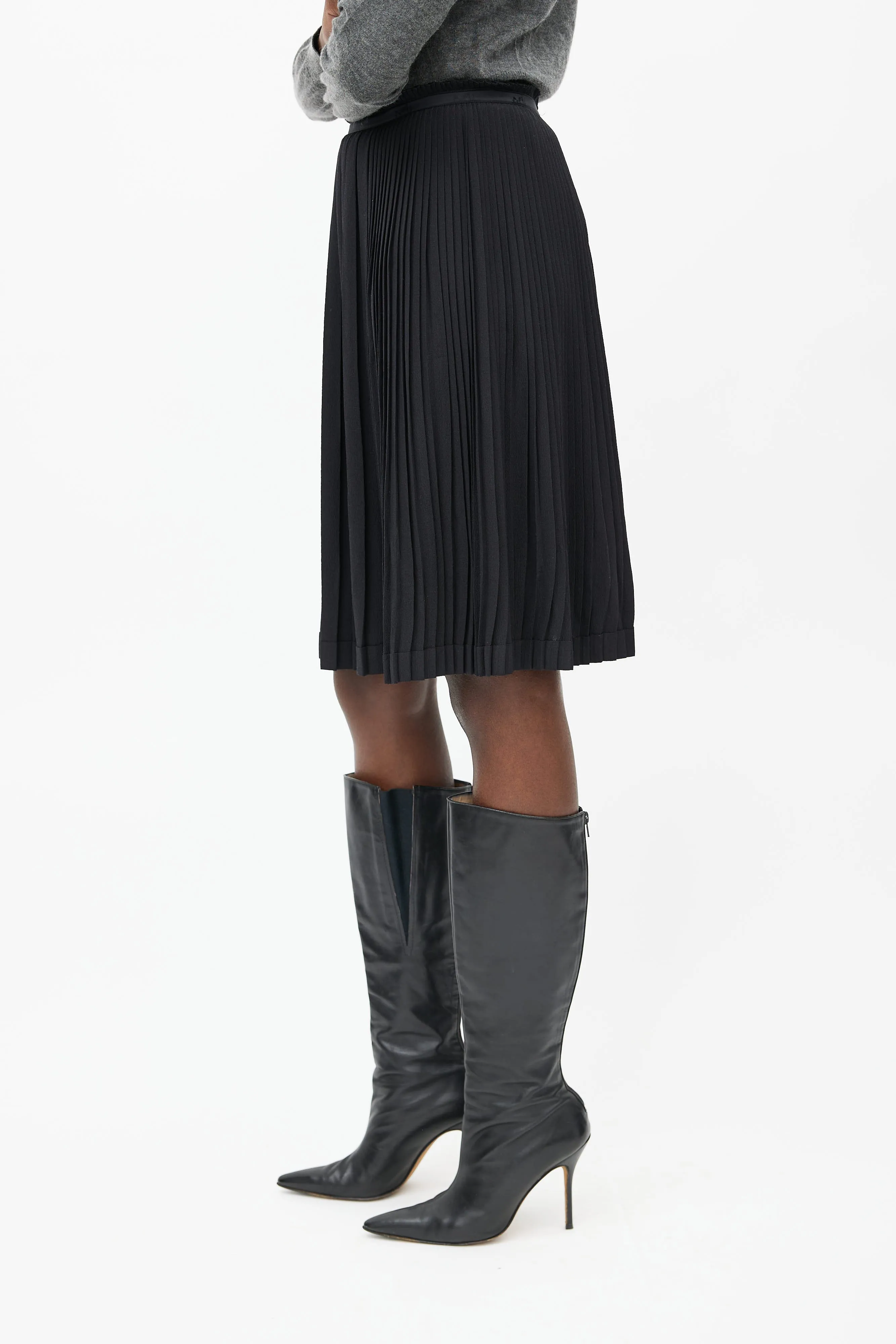 Black Pleated Logo Skirt