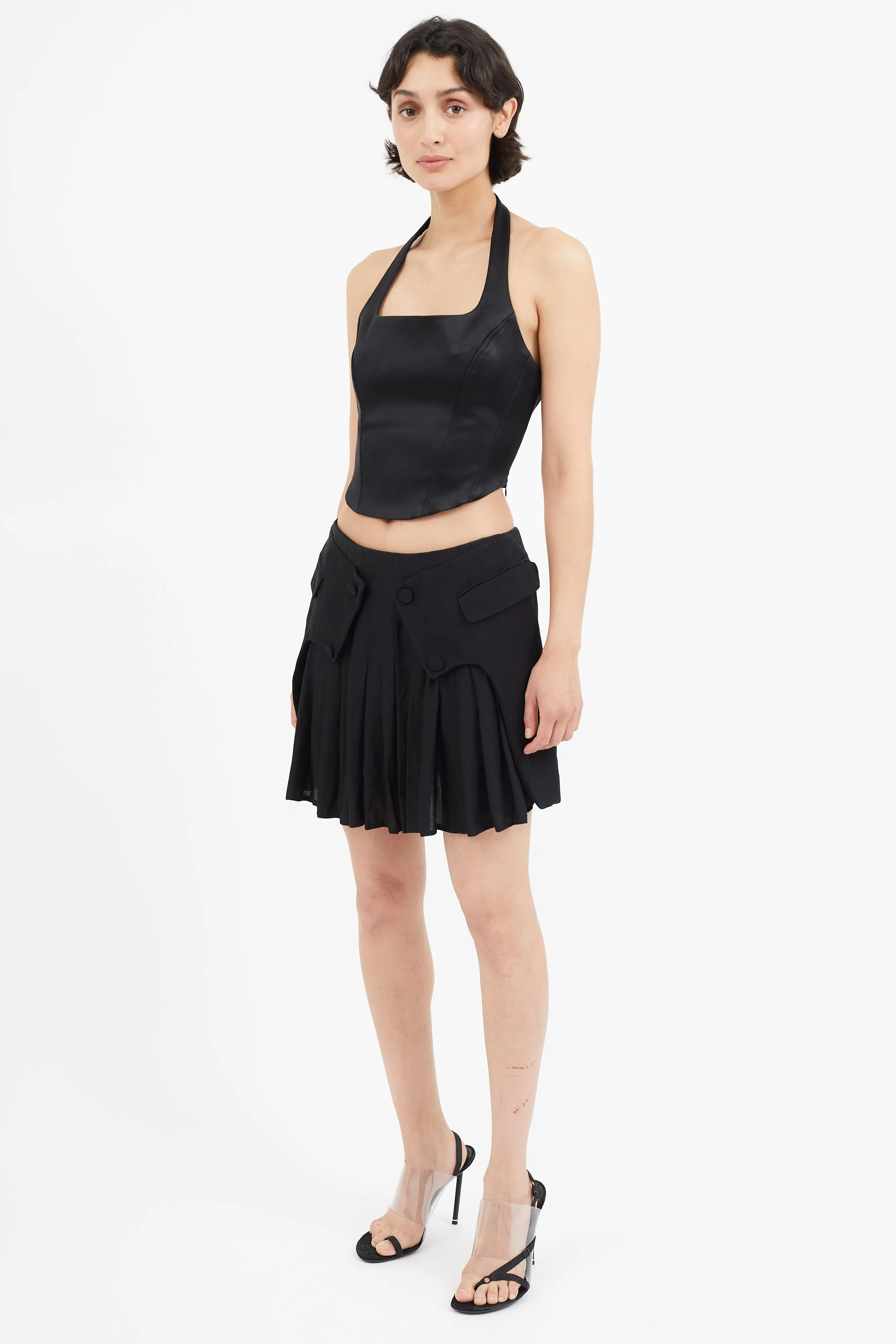 Black Pleated Panelled Skirt