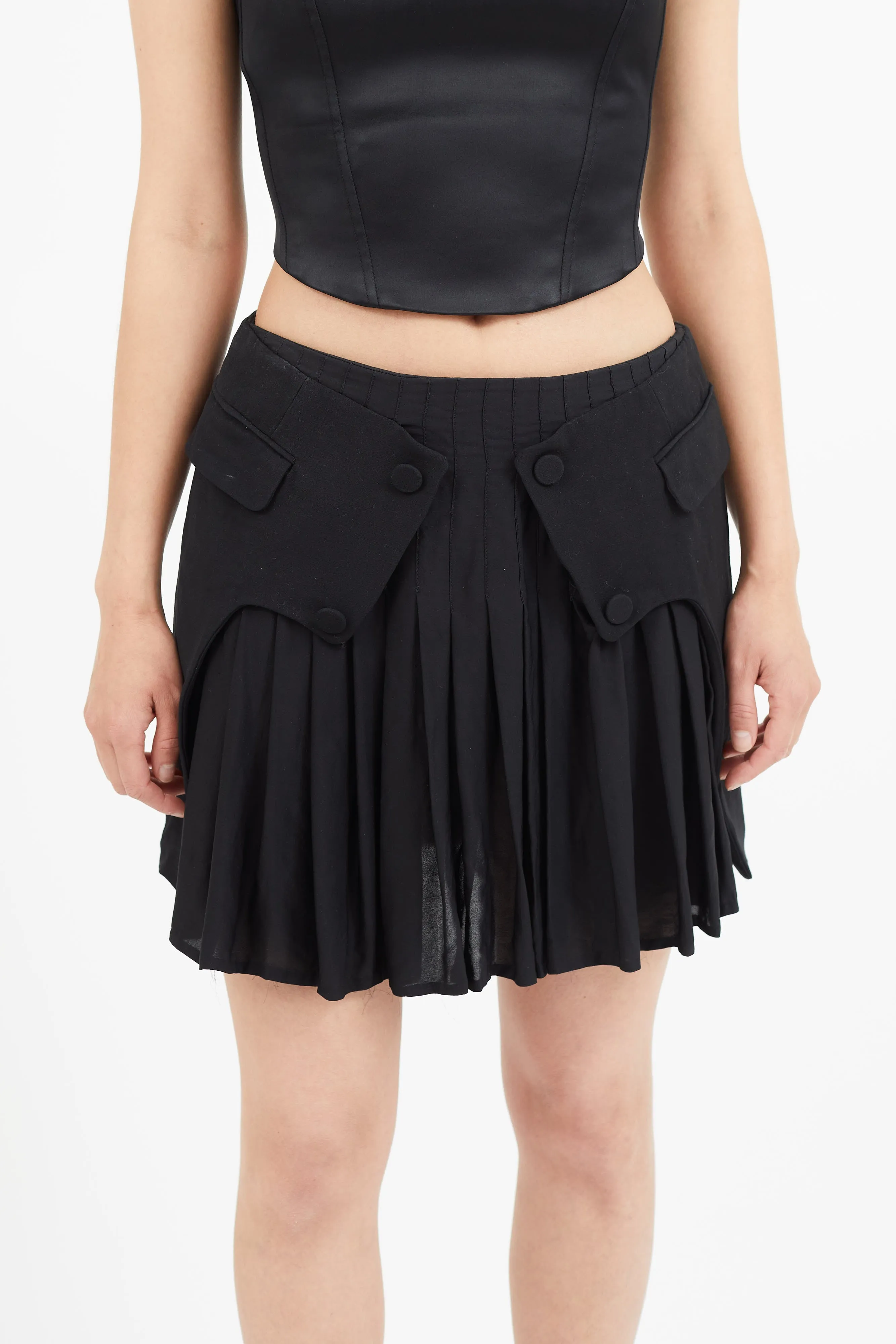 Black Pleated Panelled Skirt