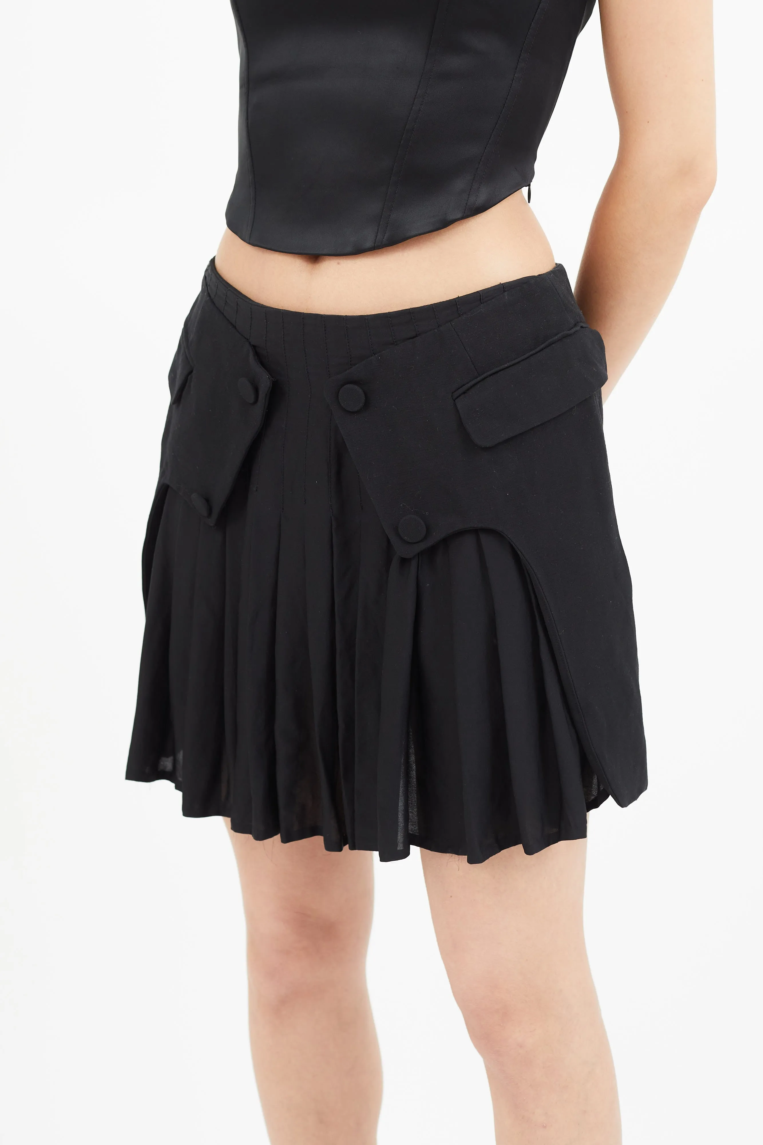 Black Pleated Panelled Skirt