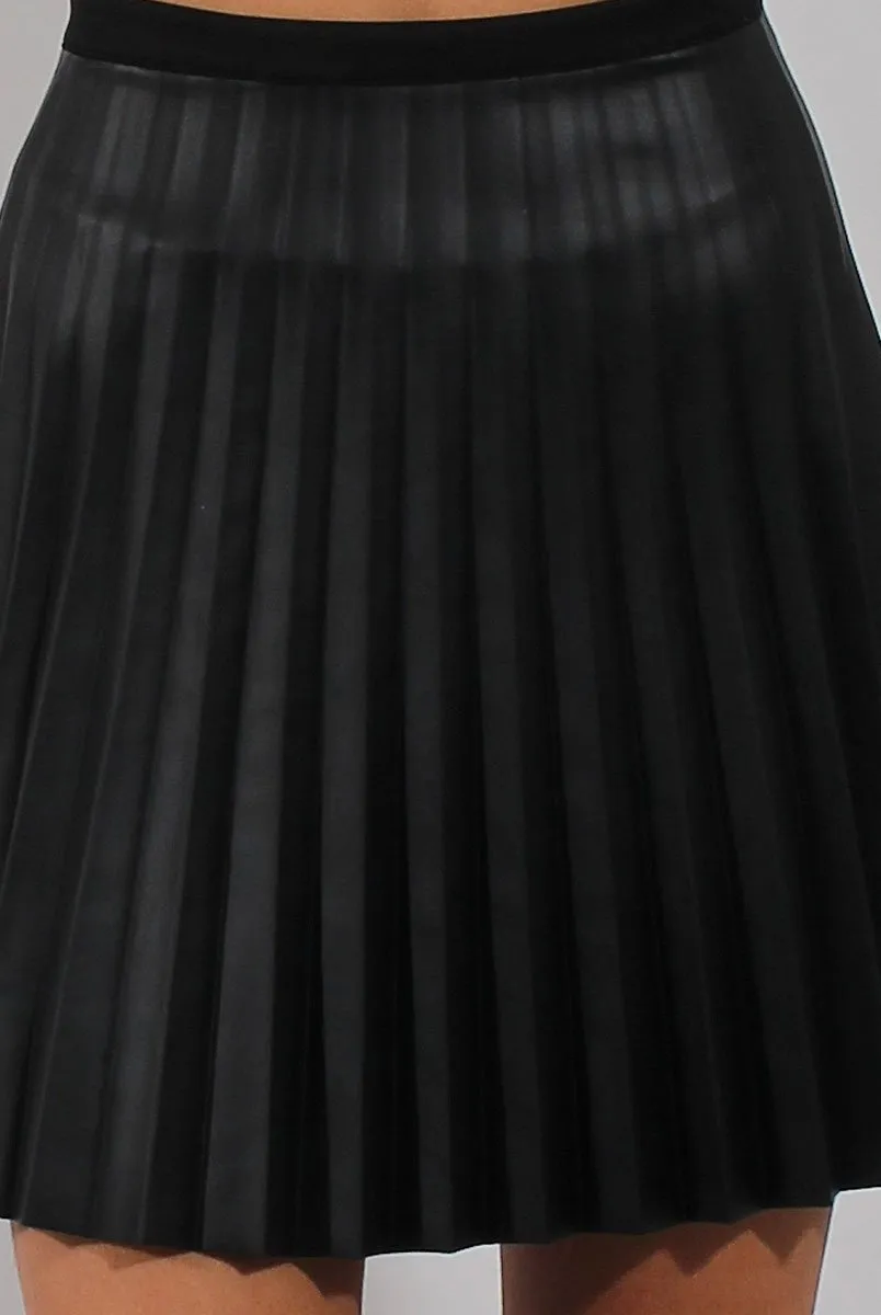 Black Pleated PU Skirt  - Ally