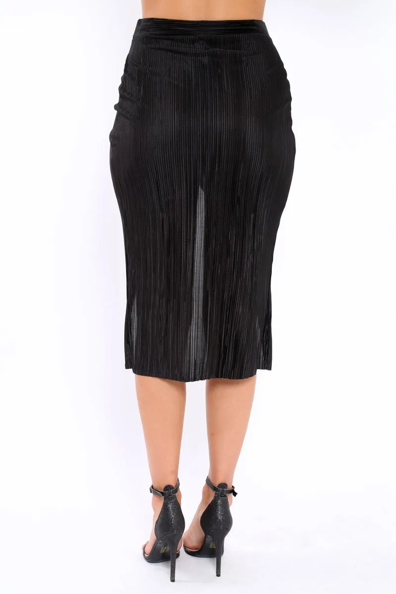 Black Pleated Wrap Over Skirt - Monica