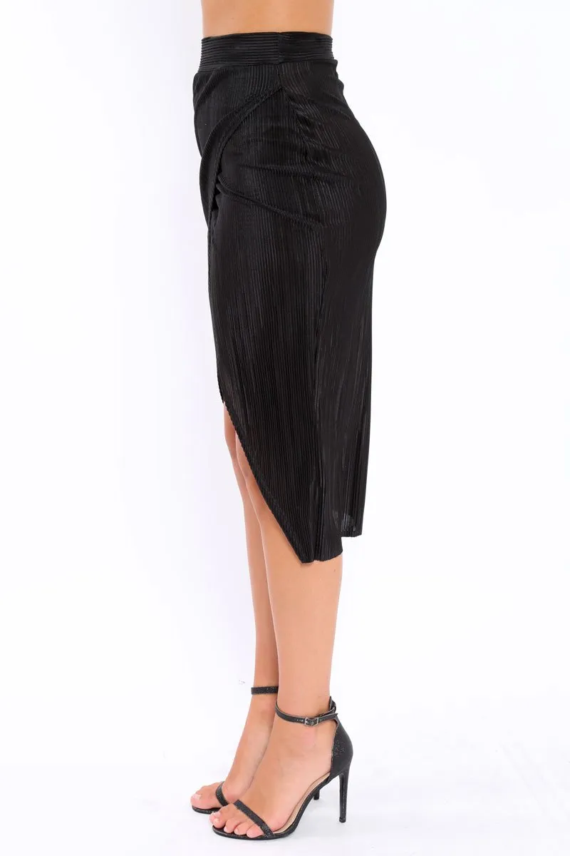 Black Pleated Wrap Over Skirt - Monica