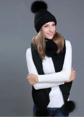 Black Pomkin Hat & Scarf Set