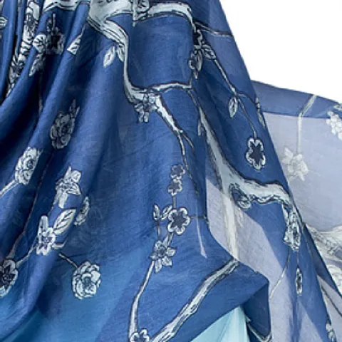 Blue Cherry Blossom Silk Scarf