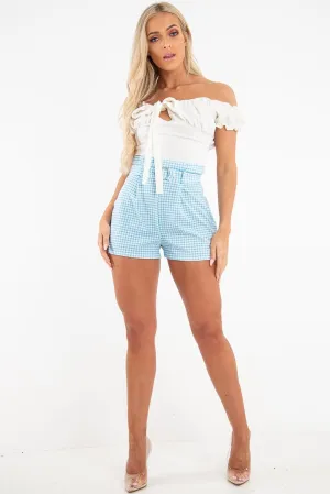 Blue Gingham Belted Pleated Shorts - Kirstyn