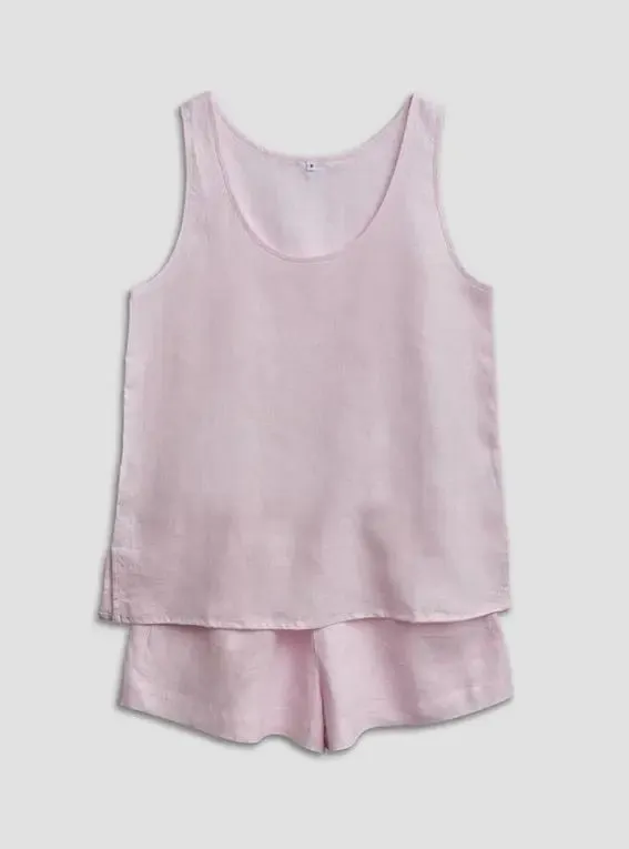 Blush Pink Linen Cami Short Set