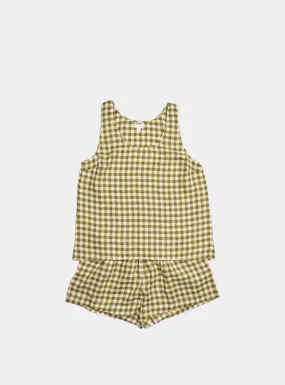 Botanical Green Gingham Linen Cami Short Set