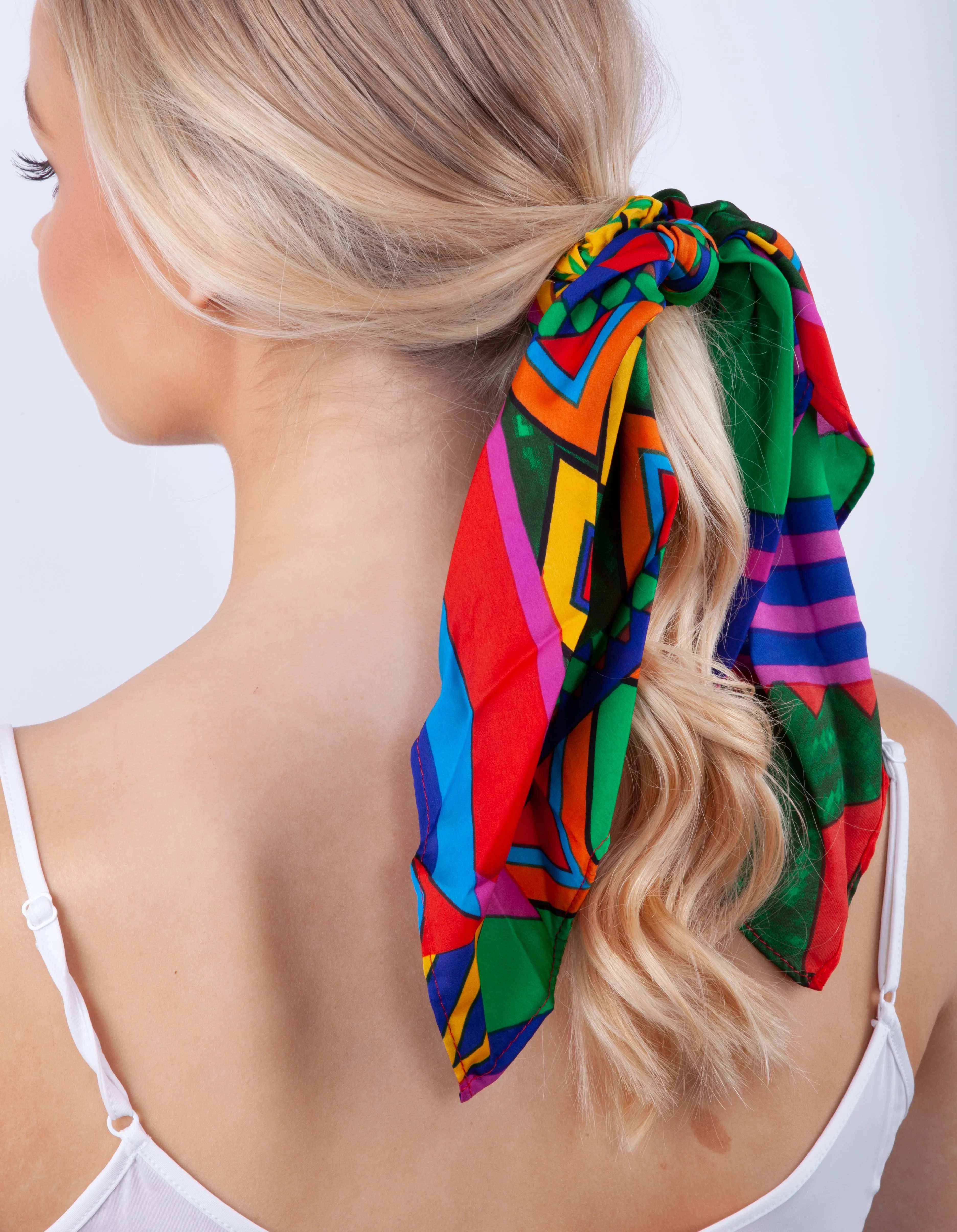 Bright Geometric Print Scarf Scrunchie