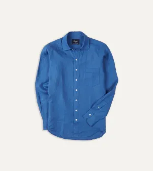 Bright Navy Linen Spread Collar Shirt