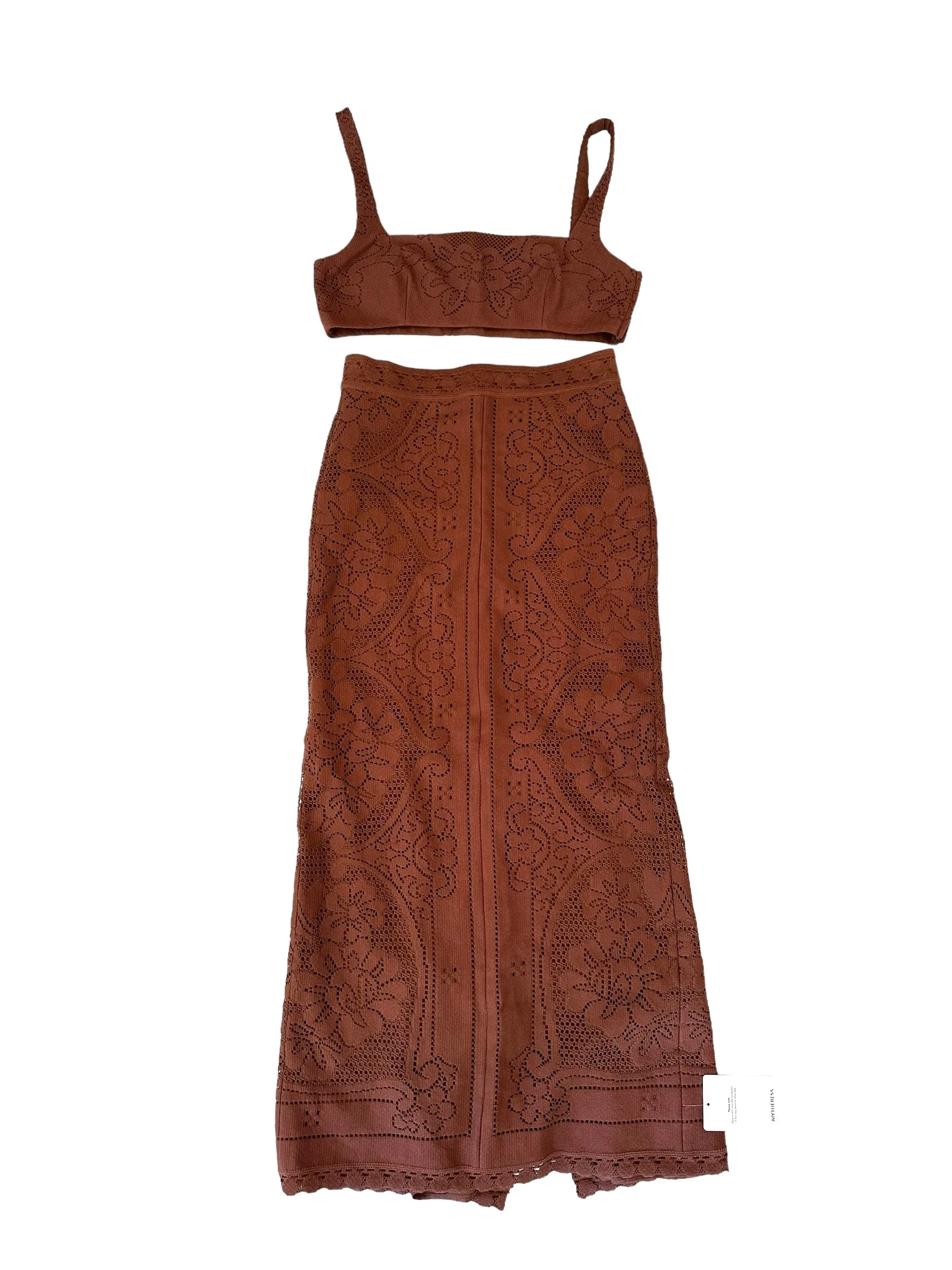 Brown Lace Skirt Set - M