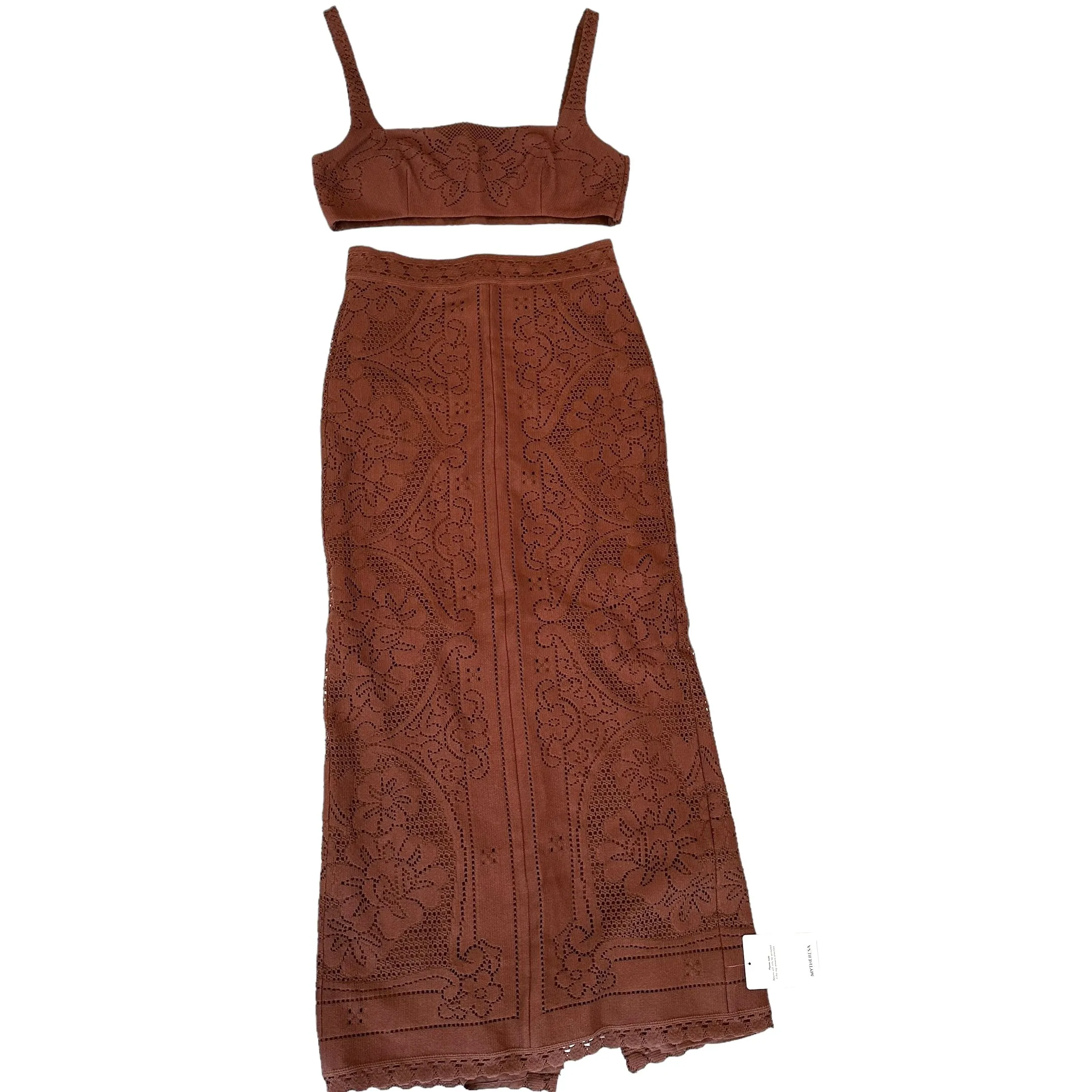 Brown Lace Skirt Set - M