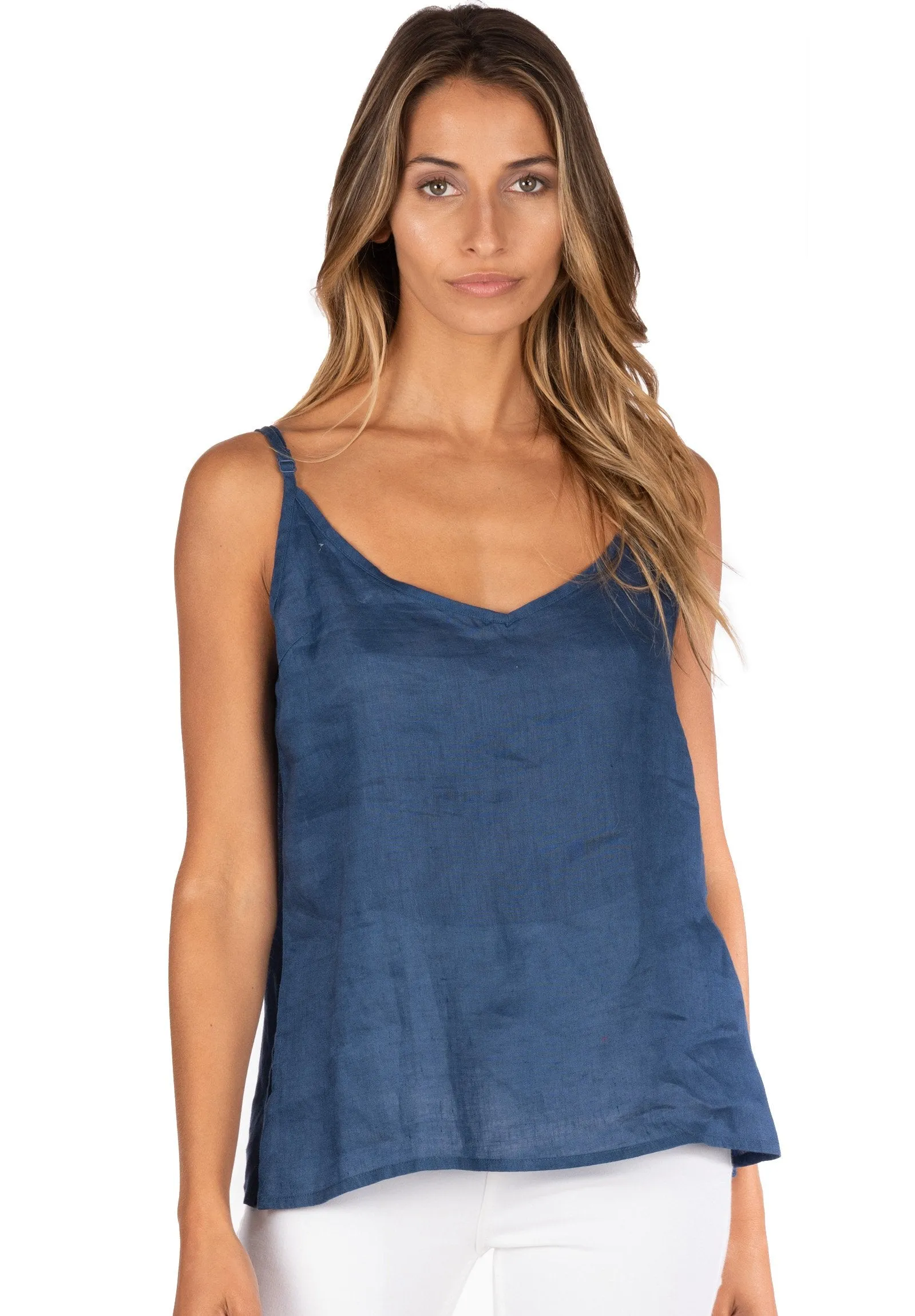 Cami-V Indigo Blue Linen Top