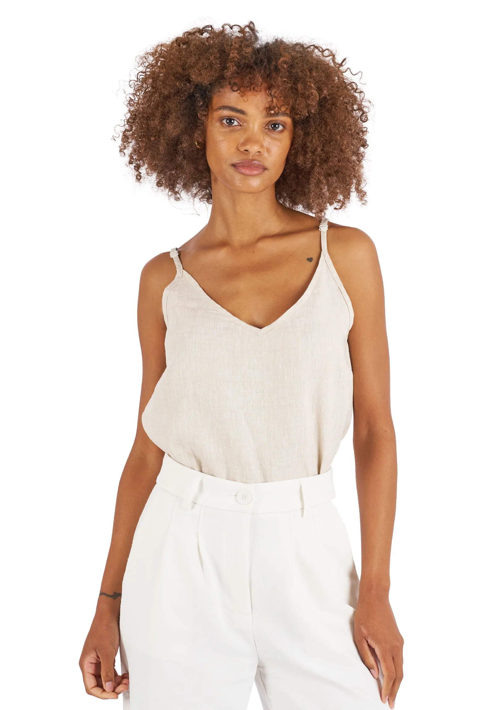 Cami-V Natural Linen Top