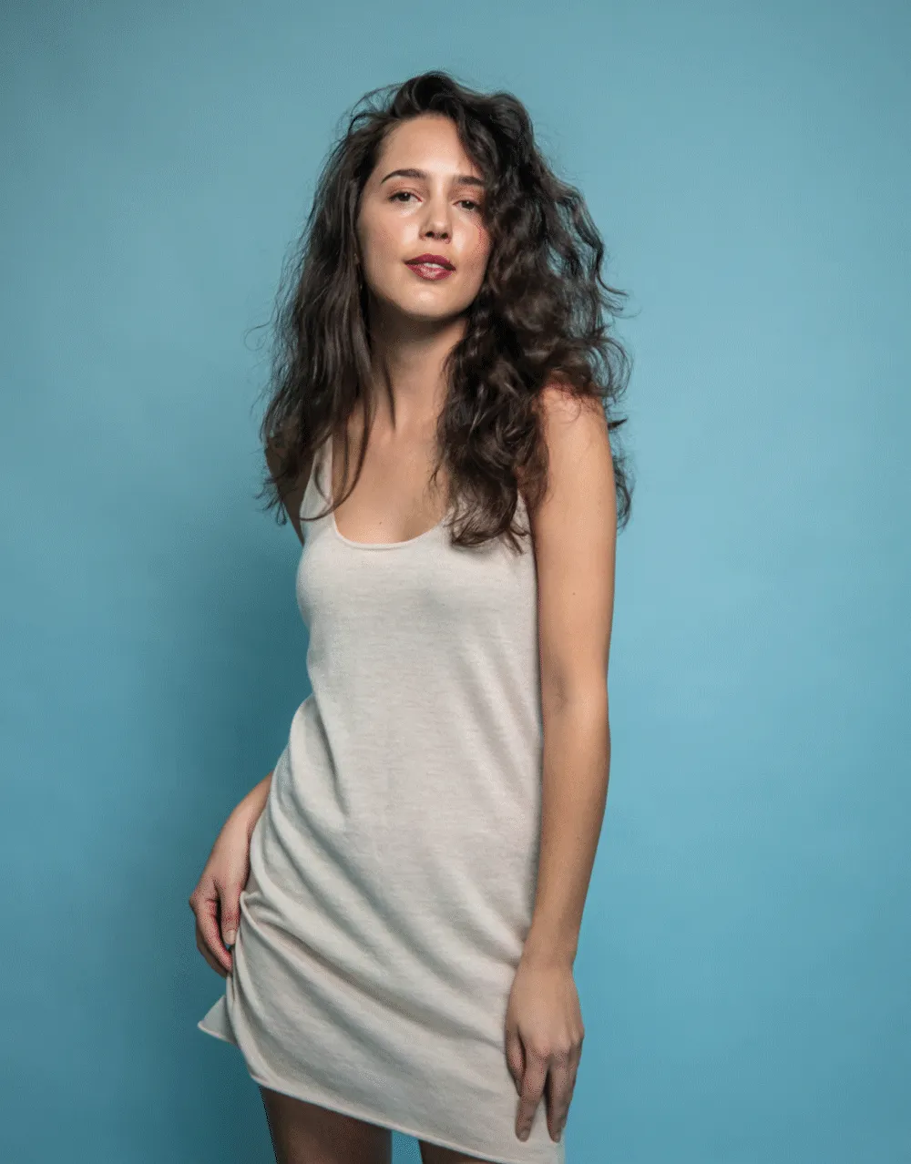 Cashmere Slip Dress in Wheat