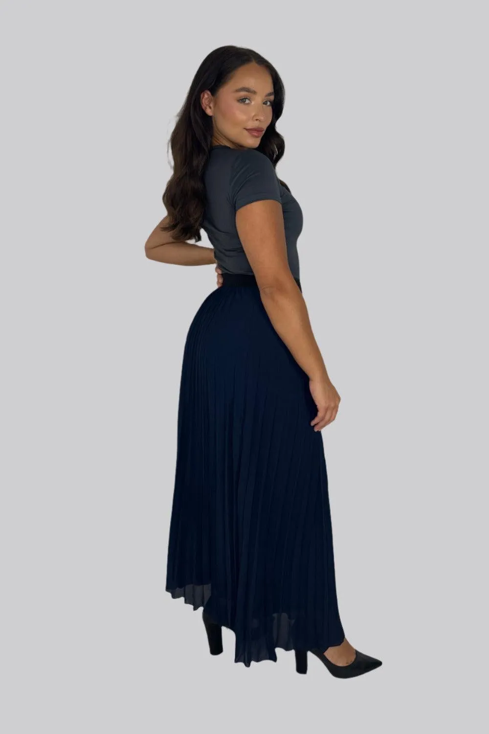 Casual Elasticated High Waist Pleated Chiffon Maxi Skirt