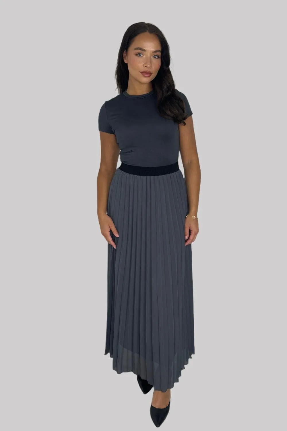 Casual Elasticated High Waist Pleated Chiffon Maxi Skirt