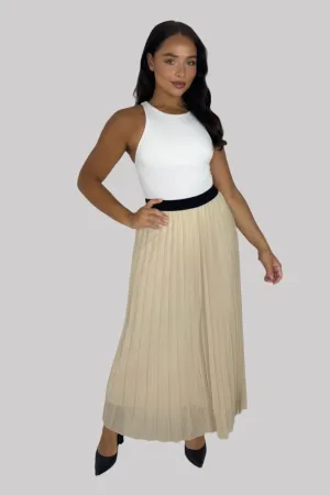 Casual Elasticated High Waist Pleated Chiffon Maxi Skirt