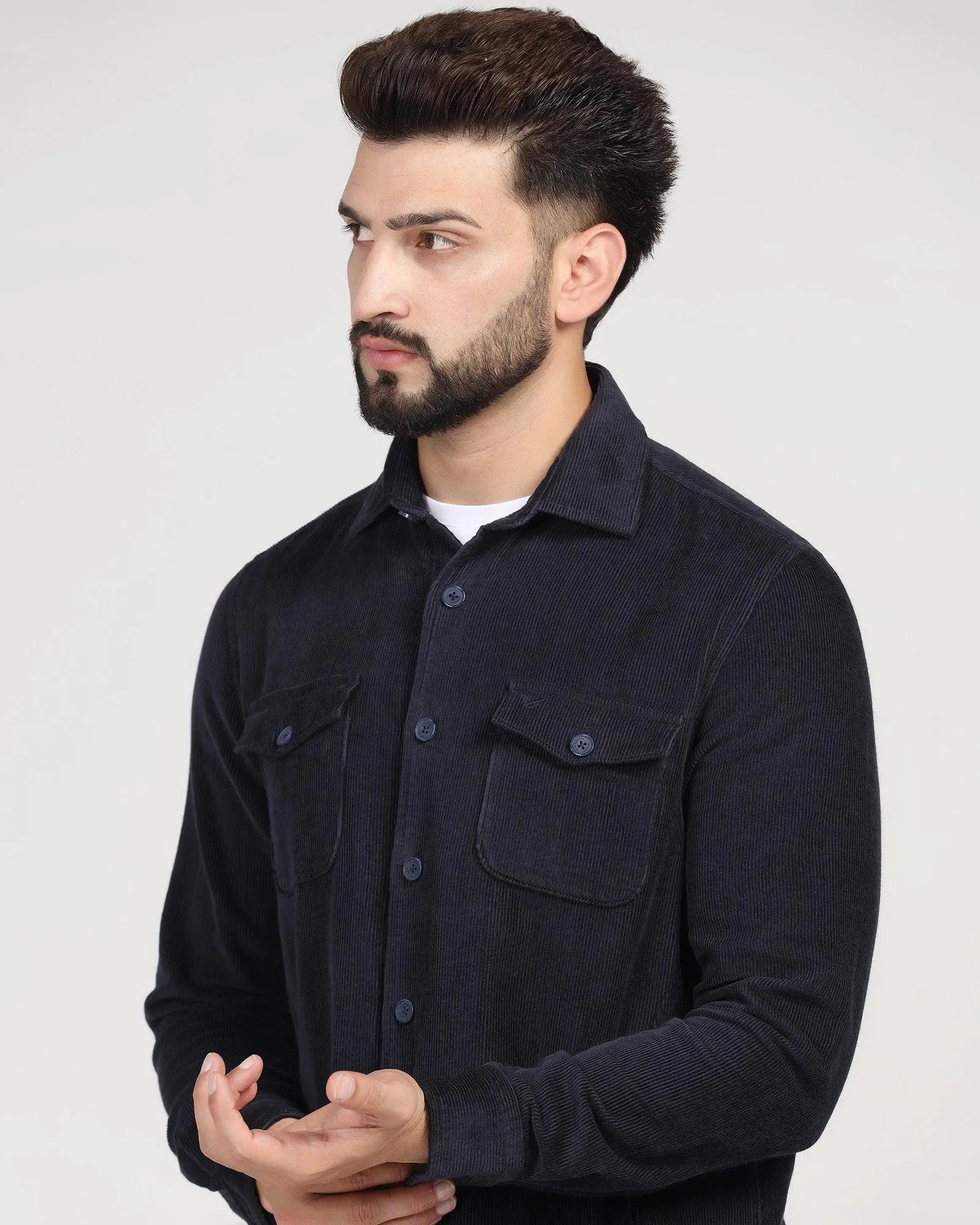 Casual Navy Textured Overshirt - Miami