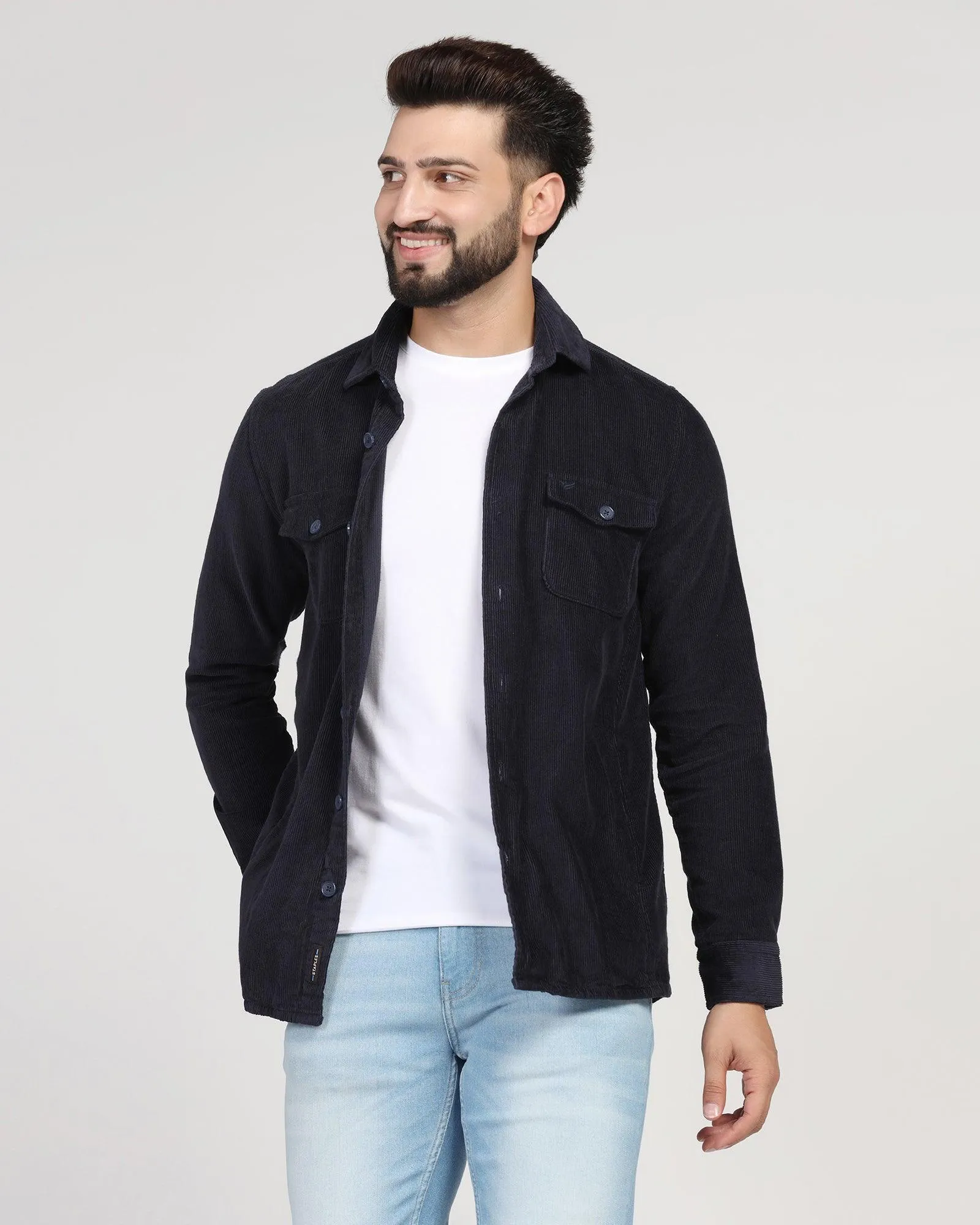 Casual Navy Textured Overshirt - Miami