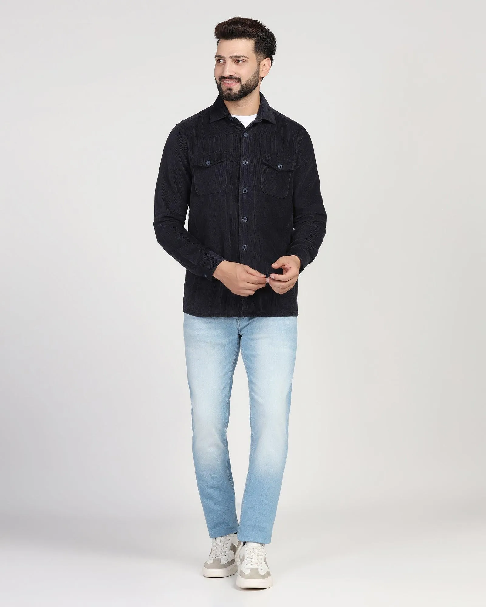 Casual Navy Textured Overshirt - Miami