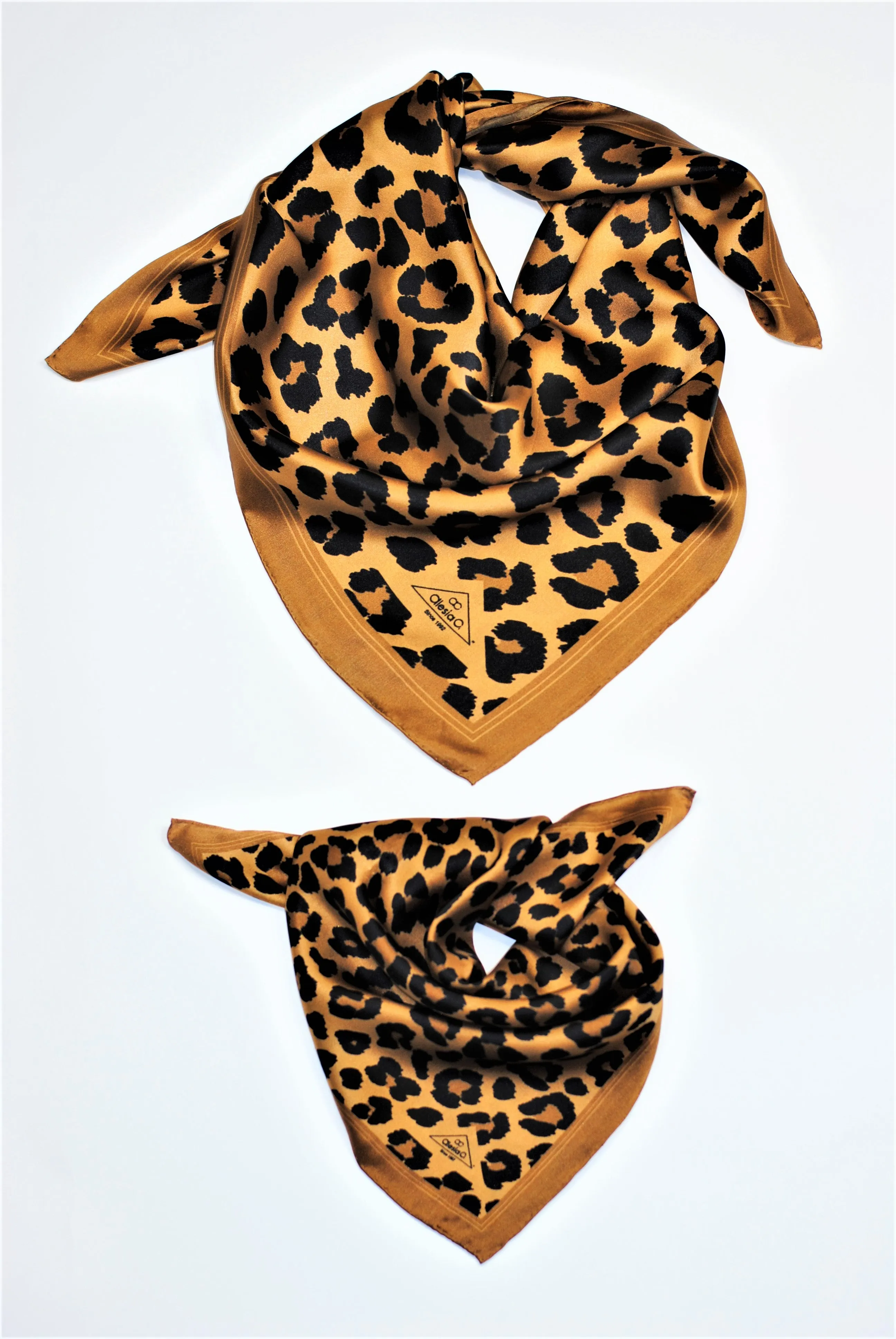 CHEETAH LUX Designer 100% Silk Scarf in Brown Black