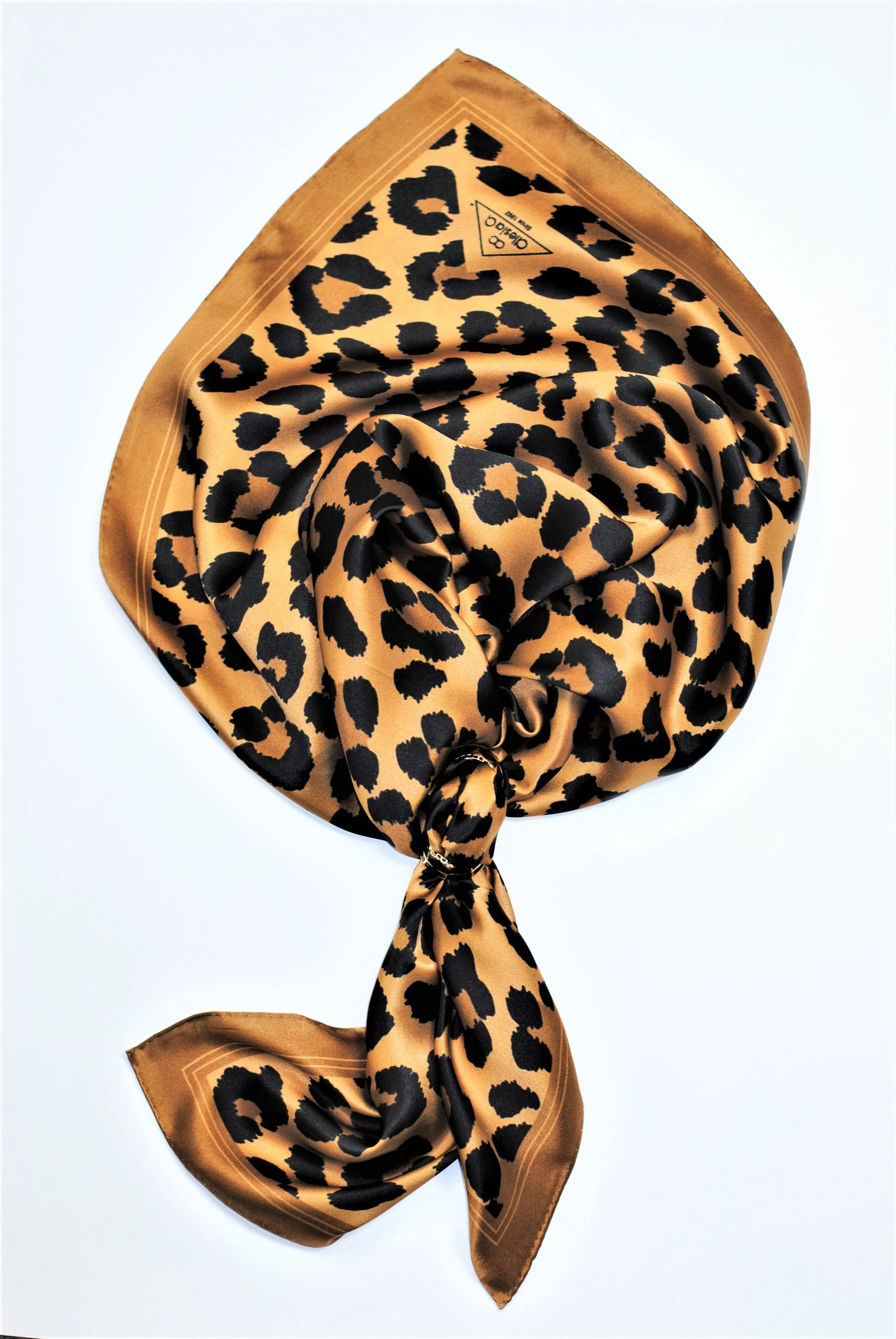 CHEETAH LUX Designer 100% Silk Scarf in Brown Black