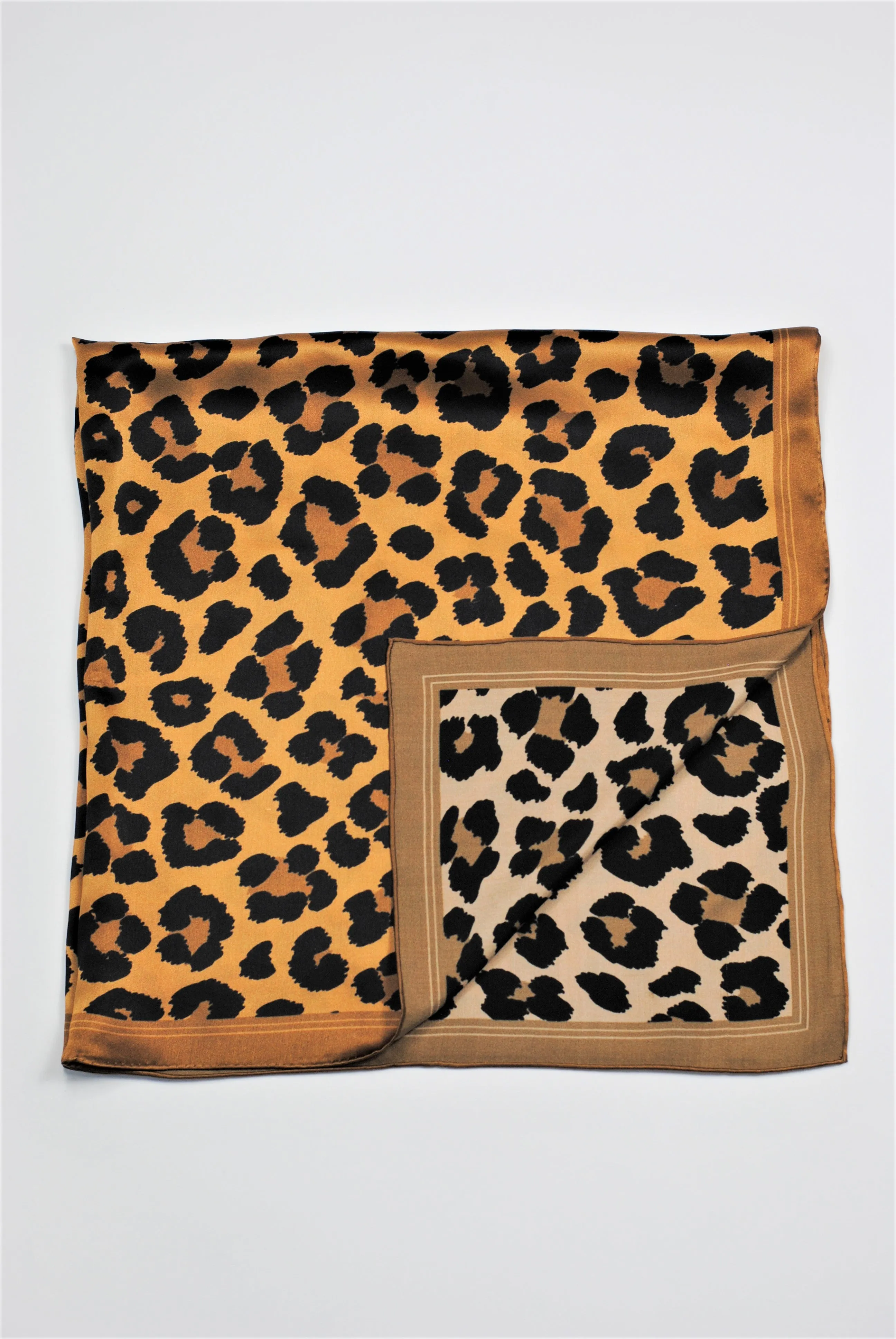 CHEETAH LUX Designer 100% Silk Scarf in Brown Black