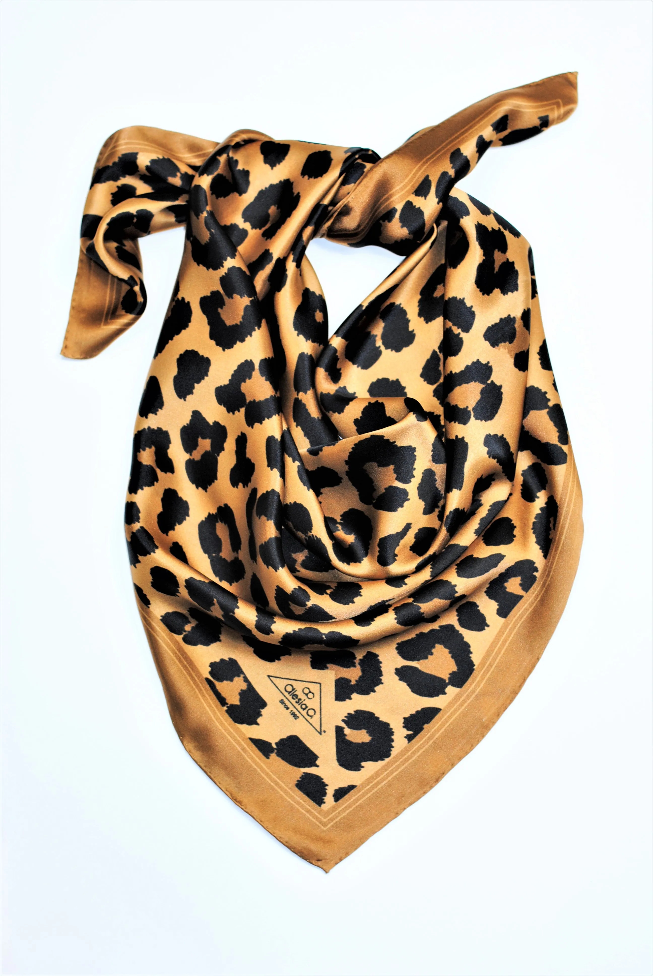 CHEETAH LUX Designer 100% Silk Scarf in Brown Black