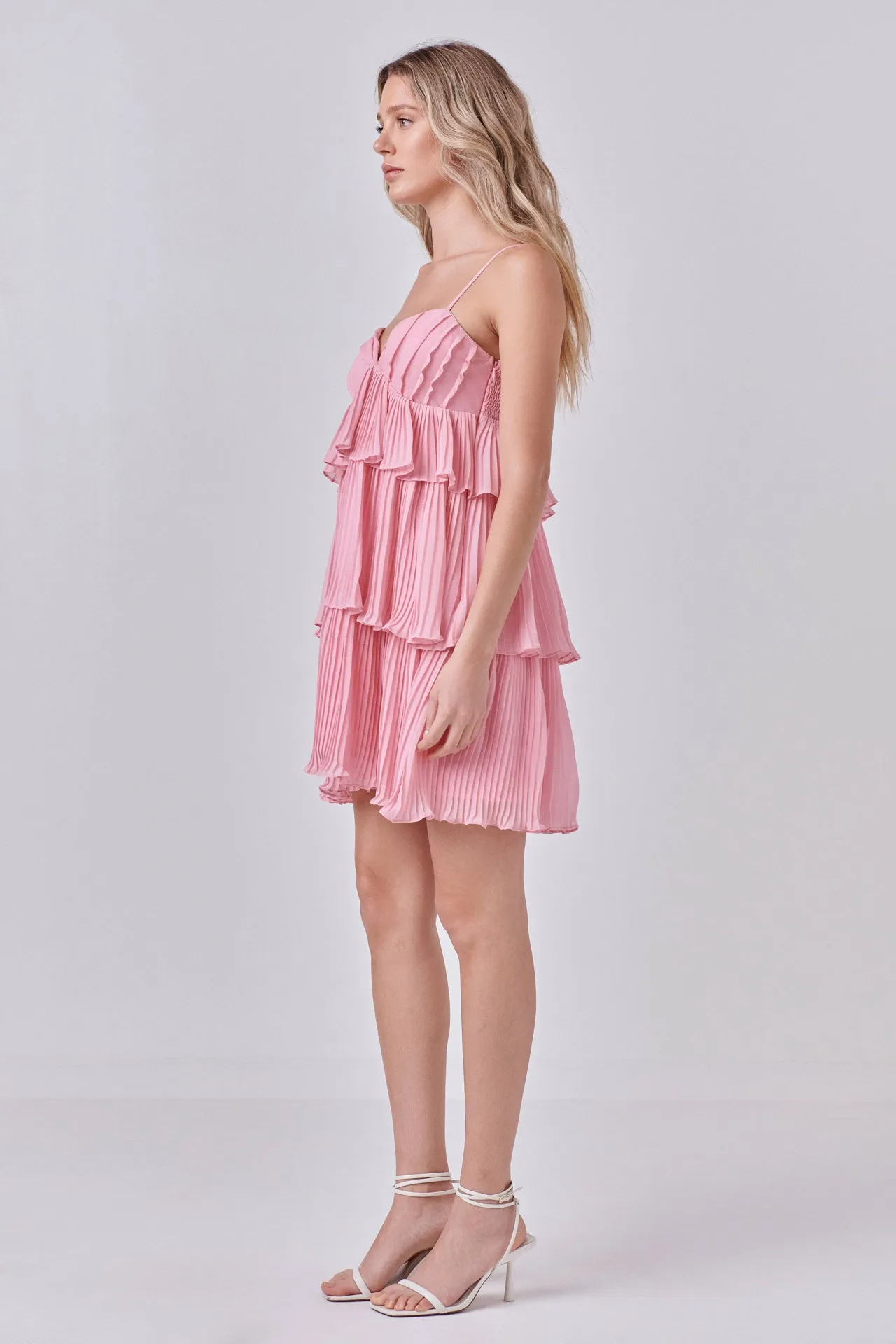 Chiffon Pleated Corset Mini Dress