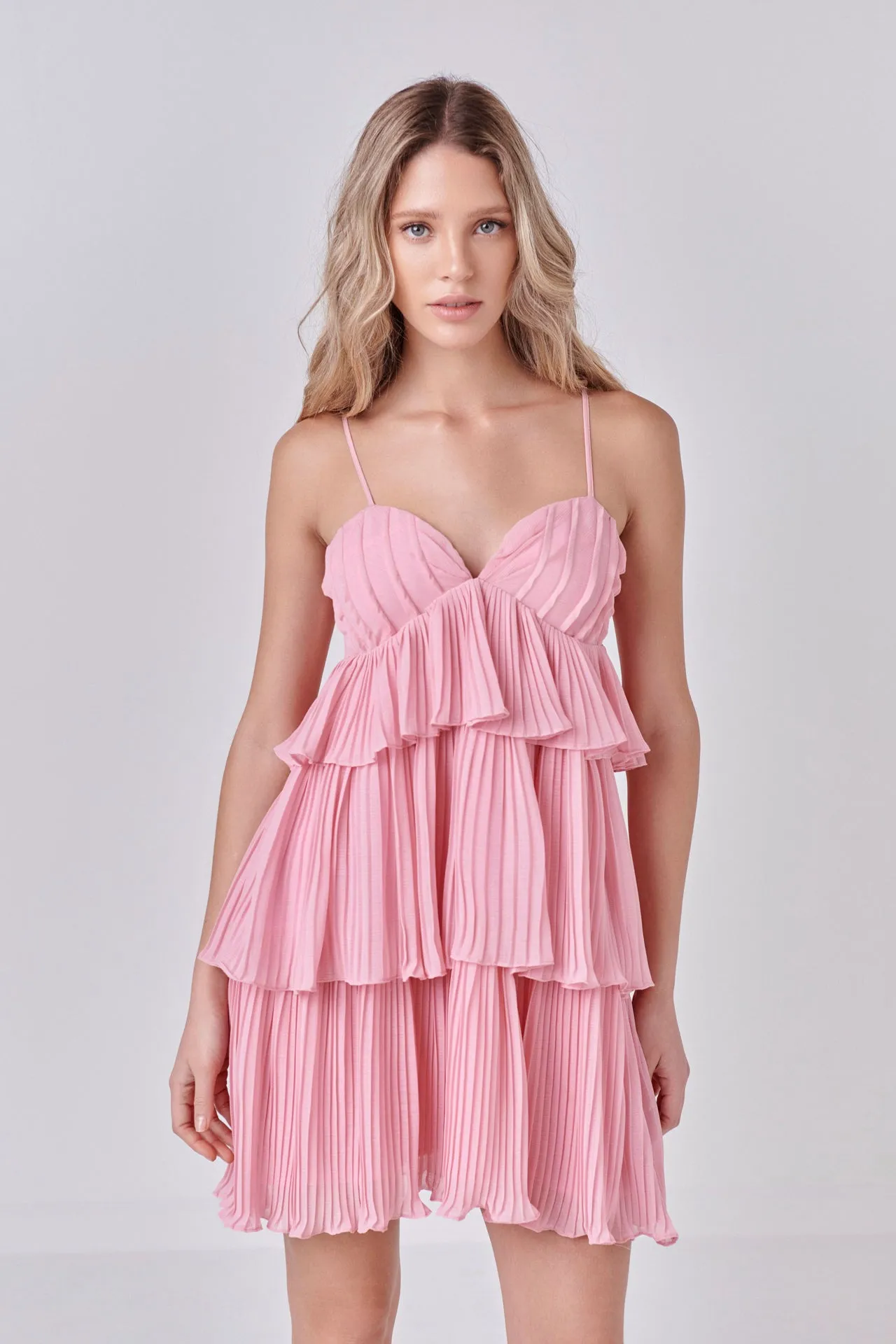 Chiffon Pleated Corset Mini Dress