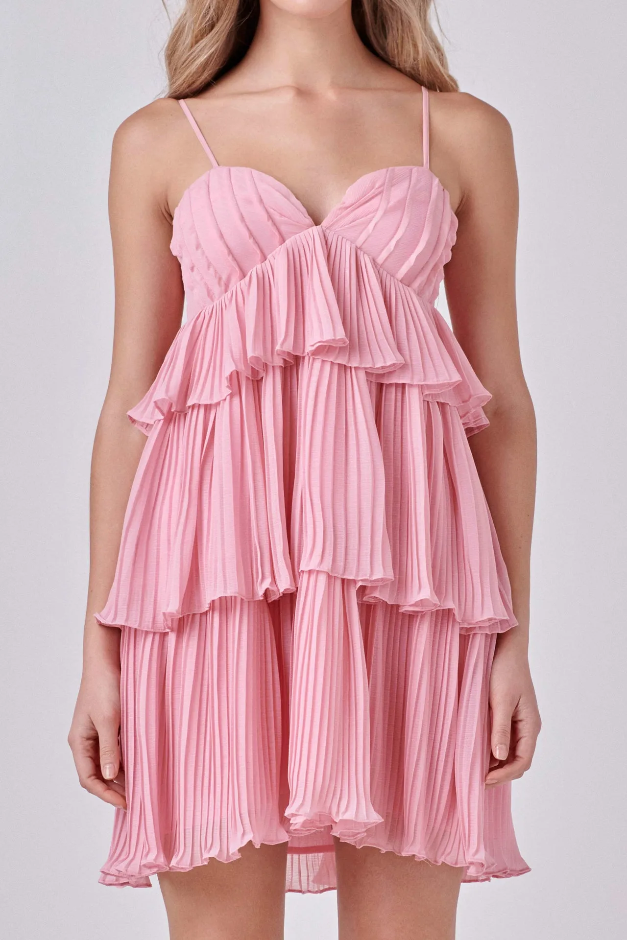 Chiffon Pleated Corset Mini Dress